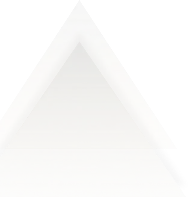 An equilateral triangle with a soft, faded gray gradient that transitions to white at the base, set against a transparent background.