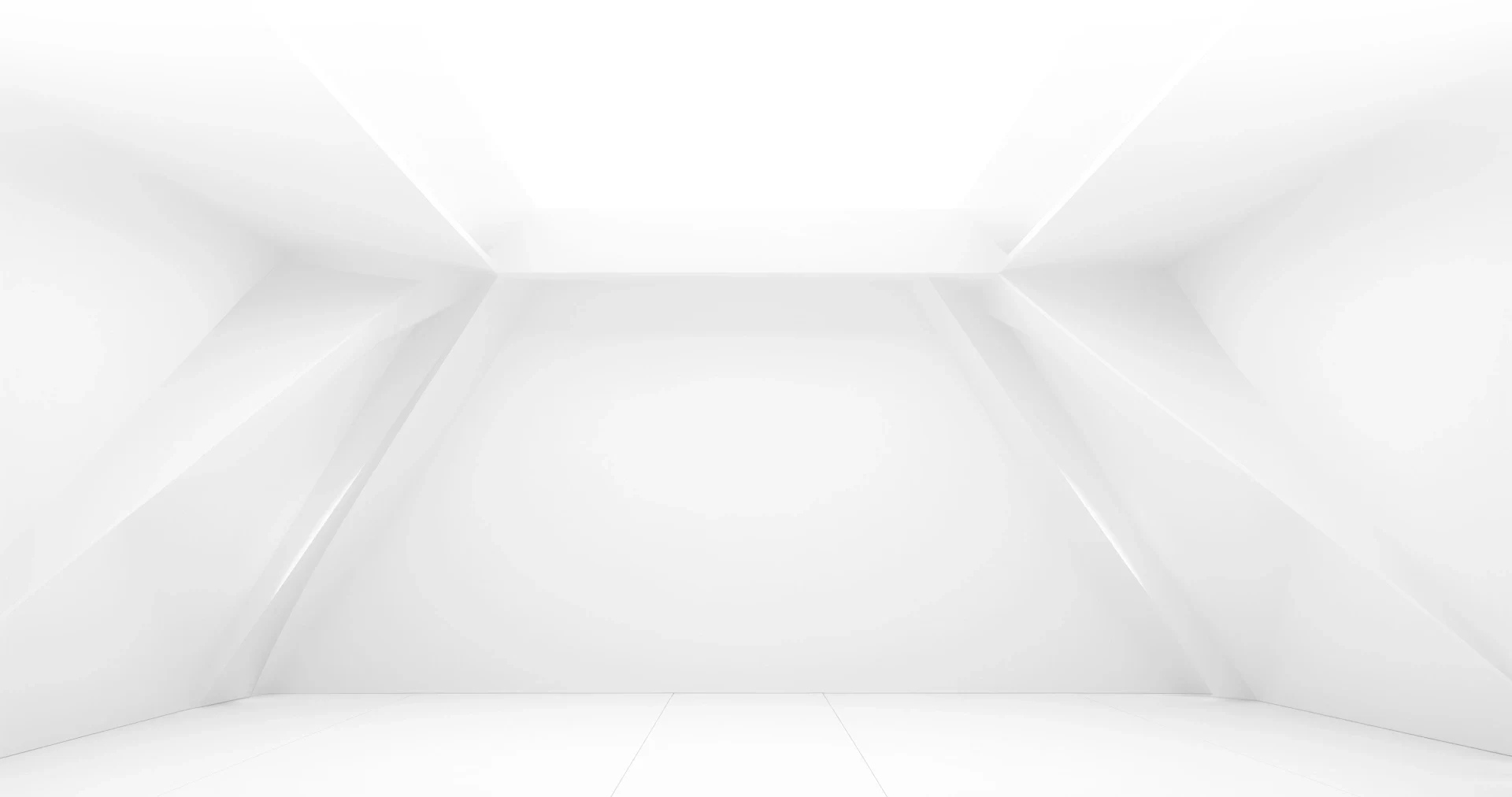 An elegant, empty futuristic room rendered entirely in smooth, minimalist white surfaces
